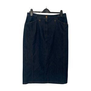 Vintage Dark Blue Denim Midi Skirt (Size 14)
